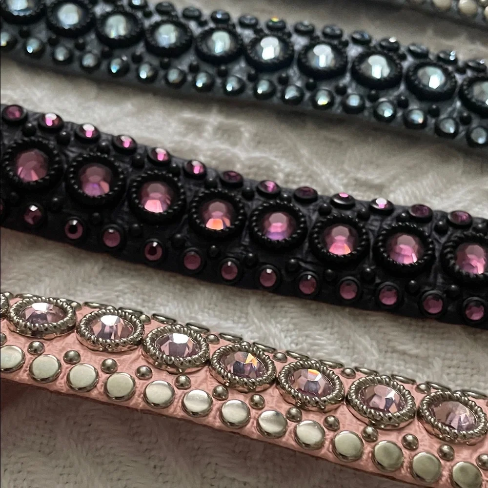 2 Kippy's Pink and Black Studded Belts Real genuine leather size 30 Small